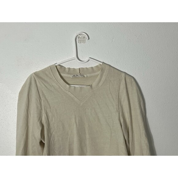 We The Free People Cream Oatmeal 3/4 Sleeve Shirt Size XL Distressed Pleats - Picture 2 of 14